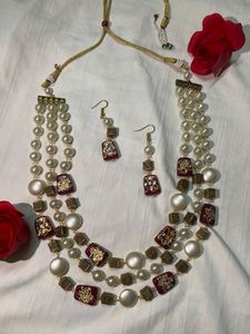 Royal Maroon Pearl Stone Jewellery Set