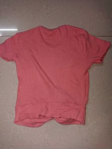 Coral Pink Twist Hem T-Shirt