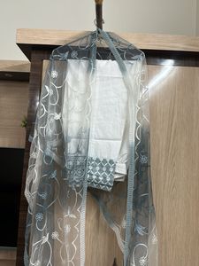 Elegant Grey Kurta with White Embroidery