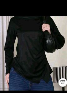 Chic Black Ruched Asymmetrical Top