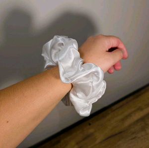 Set Of 3 L,M,S White Satin scrunchies Hair Tie