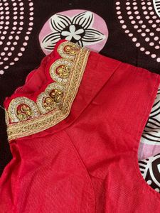 Elegant Red Blouse with Gold Embroidery