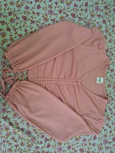 Pink Ruched Long Sleeve Crop Top