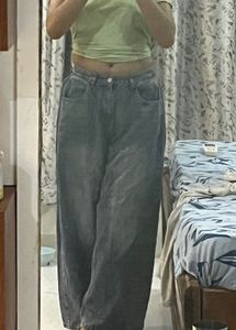 Blue Washed Wide Leg Jeans