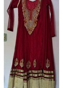 Red Anarkali dress with Gold Embellishments