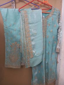Embellished Teal Kurta Set with Pants