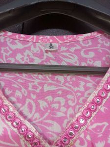 Pink Floral Print Kurta with Embellishments