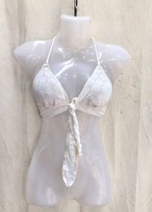 17V. White Crochet Halter Bikini Top