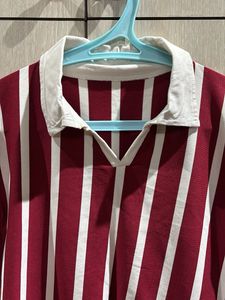 Striped Polo Neck Top
