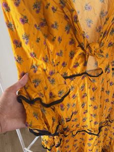 Yellow Floral Tiered Midi Dress