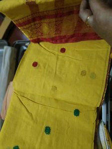 Elegant Yellow Cotton Tant Benarasi Saree