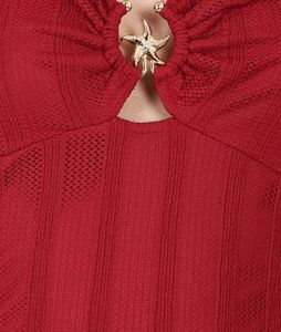 Red Textured Blouse with Starfish Accent