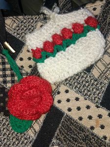 Handmade Crocheted Pouch with Rose keychain COMBO
