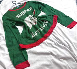 Y2K Elephant Printed Green &amp; Red Sweater