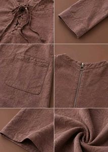 MOCHA BROWN LACE-UP LONG SLEEVE MINI DRESS