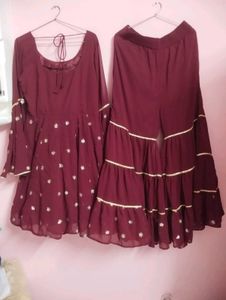 Elegant Maroon Kurta Set with Sharara Pants