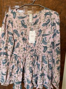 Pink Paisley Print Peplum Top