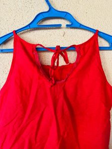 Vibrant Red Tank Top with Floral Embroidery