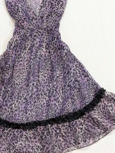 Vintage Y2K Sheer Purple Leopard Lace Trim Dress