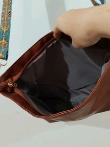 Brown Faux Leather Tote Bag