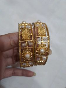 Elegant Gold Bangles with Pearls