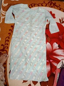 Light Blue Striped Kurta with Embellishments