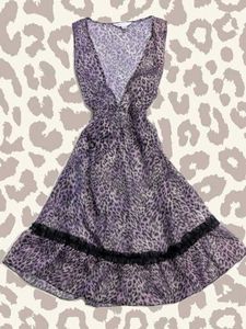 Vintage Y2K Sheer Purple Leopard Lace Trim Dress