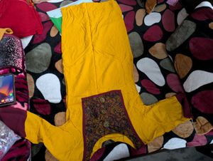 Vibrant Yellow Kurti with Maroon Accents