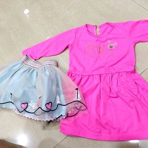 Cute Kids Dress & Skirt Set