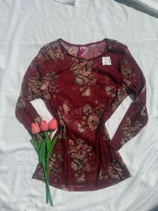 Sheer Floral Long Sleeve Top