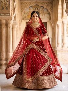 Bridal Red Embroidered Net Dupatta