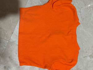 Cute Orange Crop Top with Flower