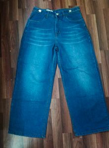 Wide Leg Blue Denim Jeans