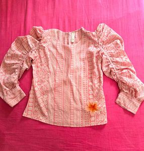 Pink Printed Puff Sleeve Top