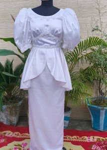 Elegant White Puff Sleeve Gown
