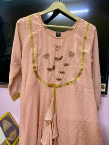 Elegant Peach Kurta with Gold Embellishments