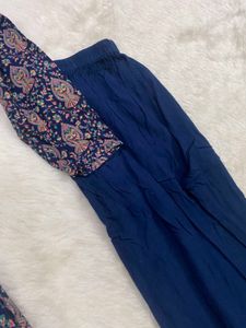 Deep Navy Blue Printed Kurti &amp; Pants Set