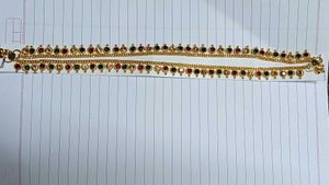 Gold-Plated Anklets with Red & Green Stones