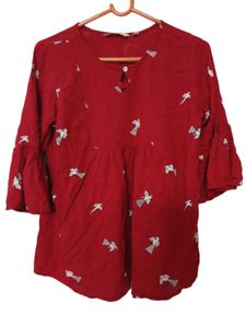 Red Embroidered Kurta