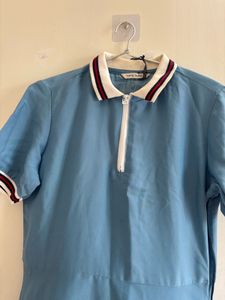 Chic Blue Polo Collar Knit Dress
