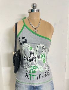 Grey Graphic Print One Shoulder Top