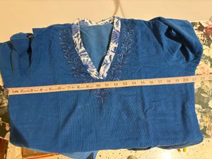 Blue Embroidered Corduroy Kurta