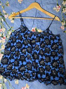 Blue Floral Spaghetti Strap Top