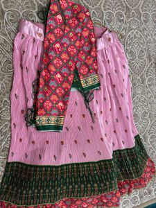 Pink silk Lehenga with Red Dupatta