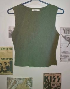 Olive Green Ribbed Sleeveless Knit Top | Basics