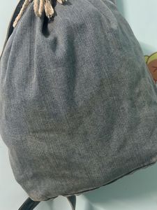 Drawstring Light Blue Denim Backpack