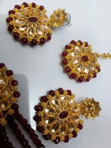 Elegant Maroon &amp; Gold Jewelry Set