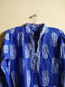 Hand-Block Printed Blue Cotton Kurta