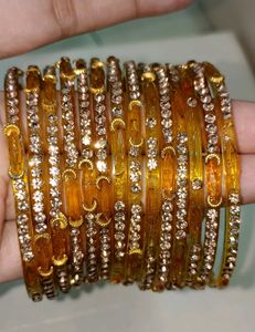Elegant Gold Bangles with White Stones