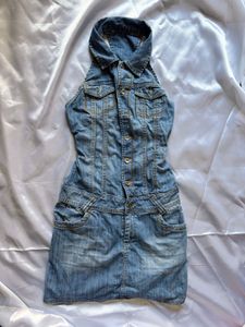 imported Denim Halter Neck Mini Dress